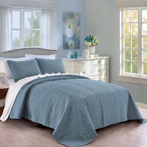 Pure Bedding Quilt Set King/Cal King/California King Size Ash Blue Oversized